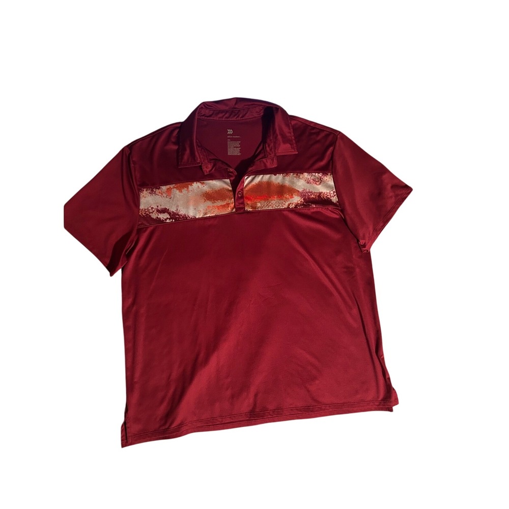 All in Motion Mens XXL Golf Polo Shirt Maroon Abstract Stripe Activewear